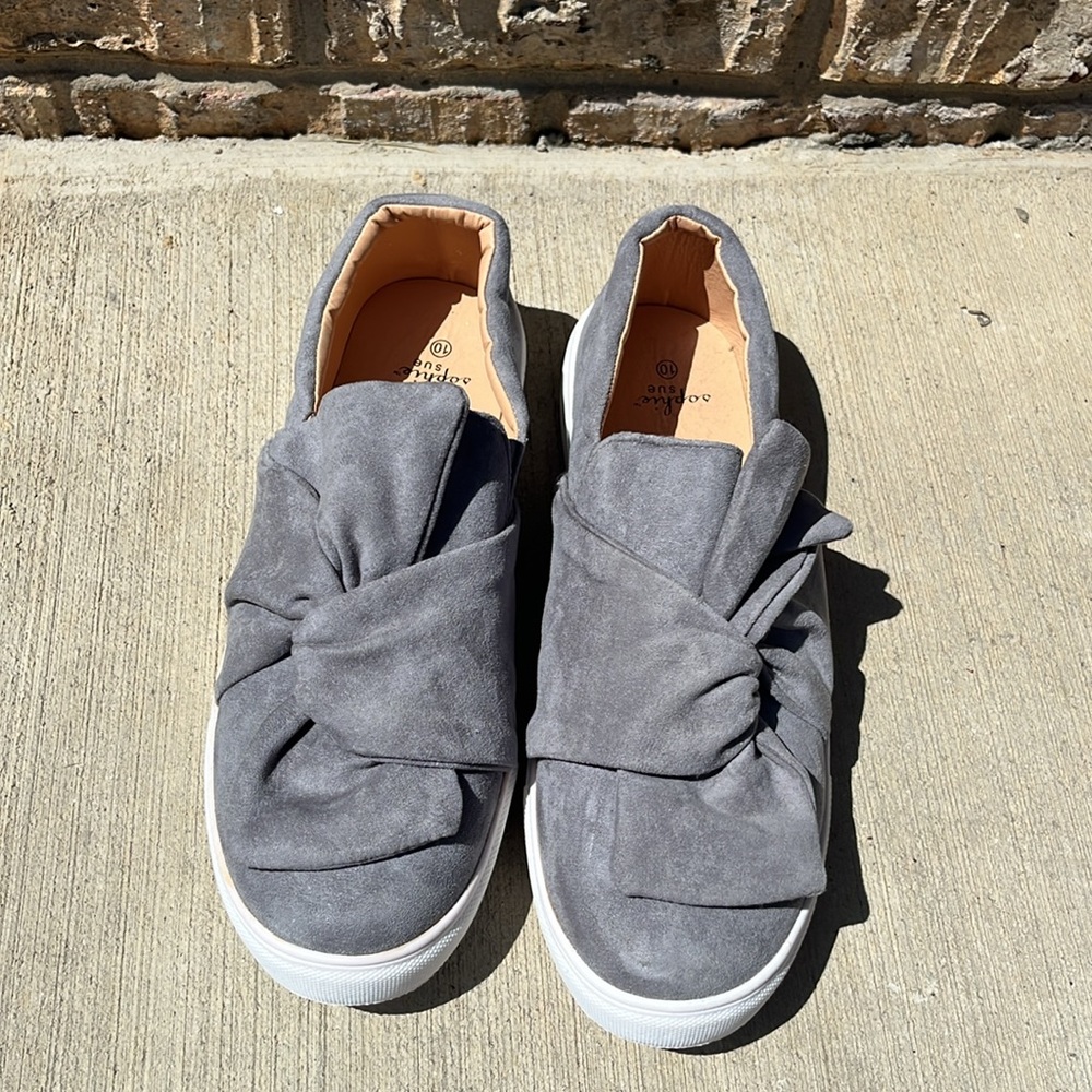 Sophie Sue Grey Suede Knot Slip-On Sneakers -cute Bow Women’s Size 10 - Picture 3 of 6